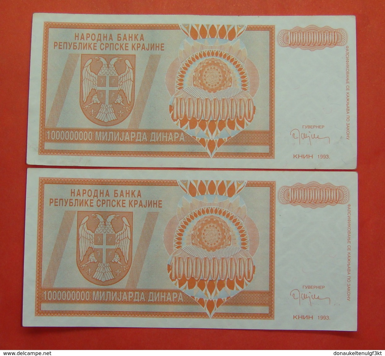 REPUBLIKA SRPSKA KRAJINA 2 X 1000000000 DINARA 1993, KNIN Pick R17 - Croacia