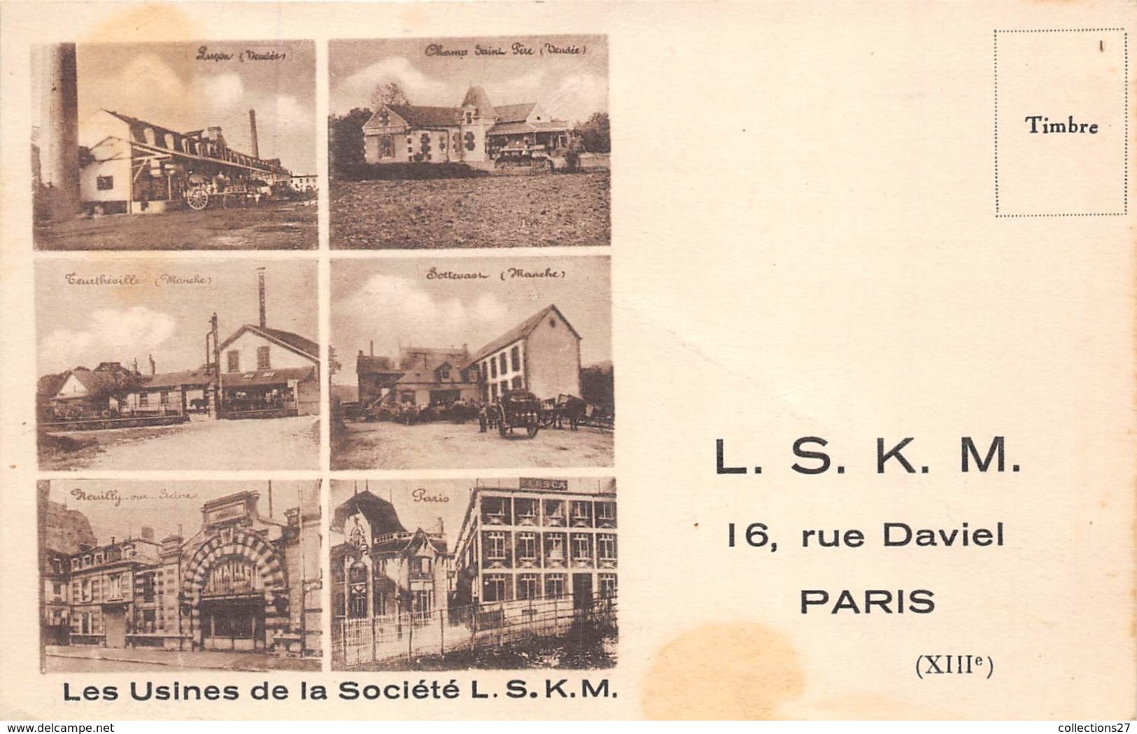 PARIS 13- L.S.K.M -16 RUE DAVIEL- LES USINES DE LA SOCIETE L.S.K.M CARTE PUB - Distretto: 13