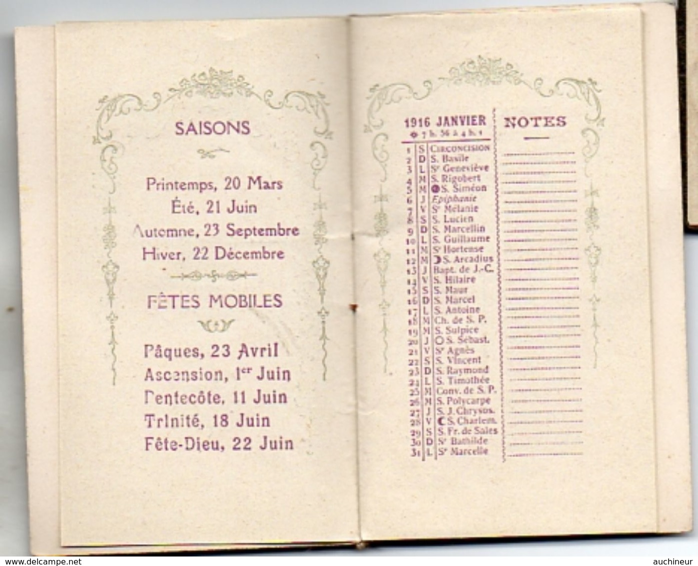 Calendrier De Poche 1916, Pièce De 75 En Action 6 X 9,3 Cm - Petit Format : 1901-20