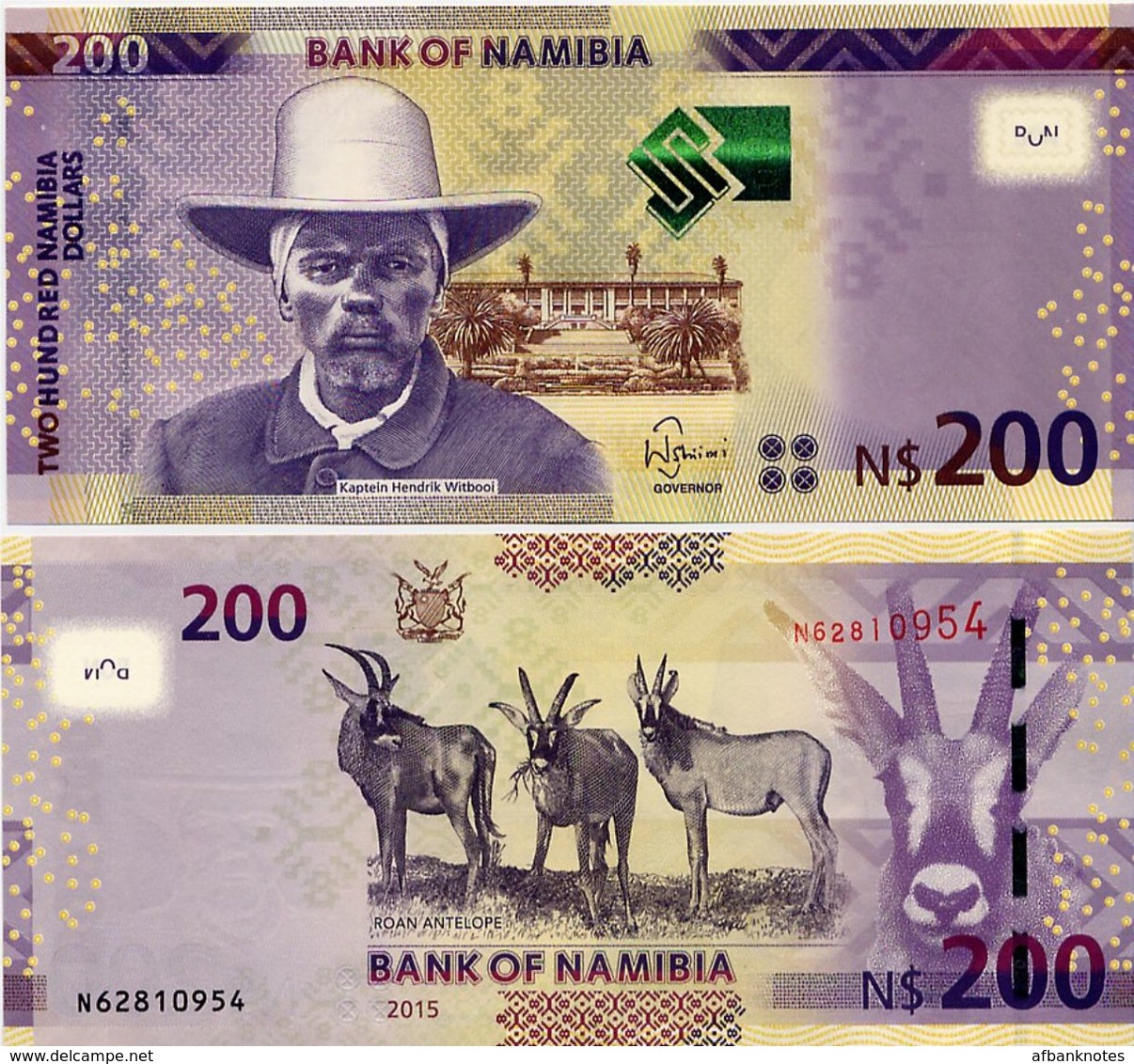 NAMIBIA       200 Dollars       P-15b       2015       UNC - Namibia