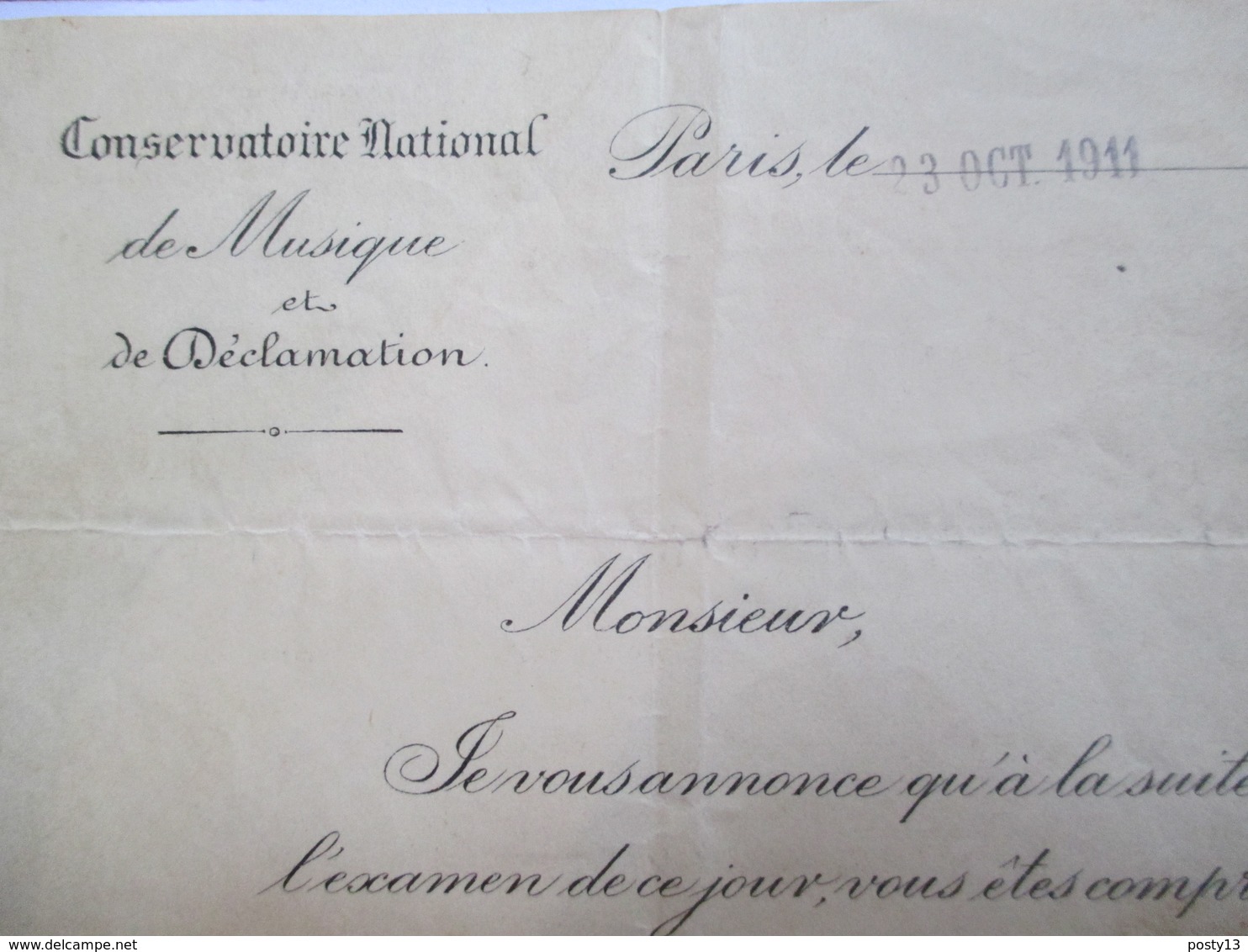 Document Du Conservatoire National De Musique De Paris - 1911 - Avec  Signature Autographe Pré-imprimé De Gabriel Fauré - Unclassified