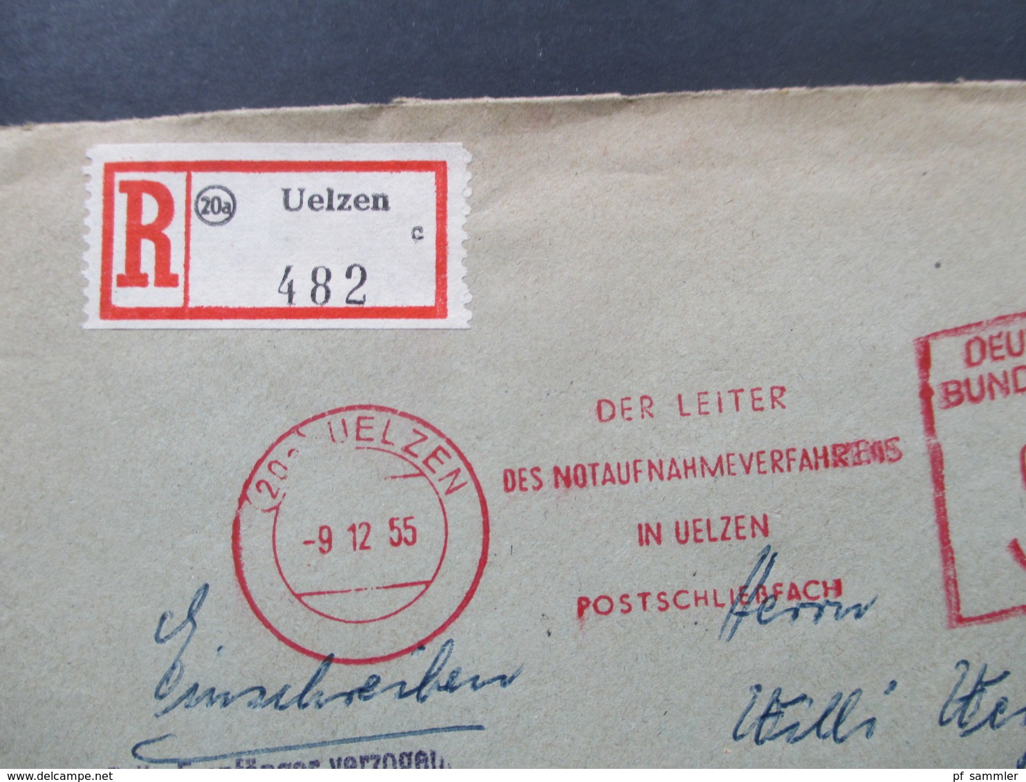 BRD 1955 Roter Freistempel Der Leiter Des Notaufnahmeverfahrens In Uelzen. Einschreiben 20a Uelzen C 482 - Briefe U. Dokumente