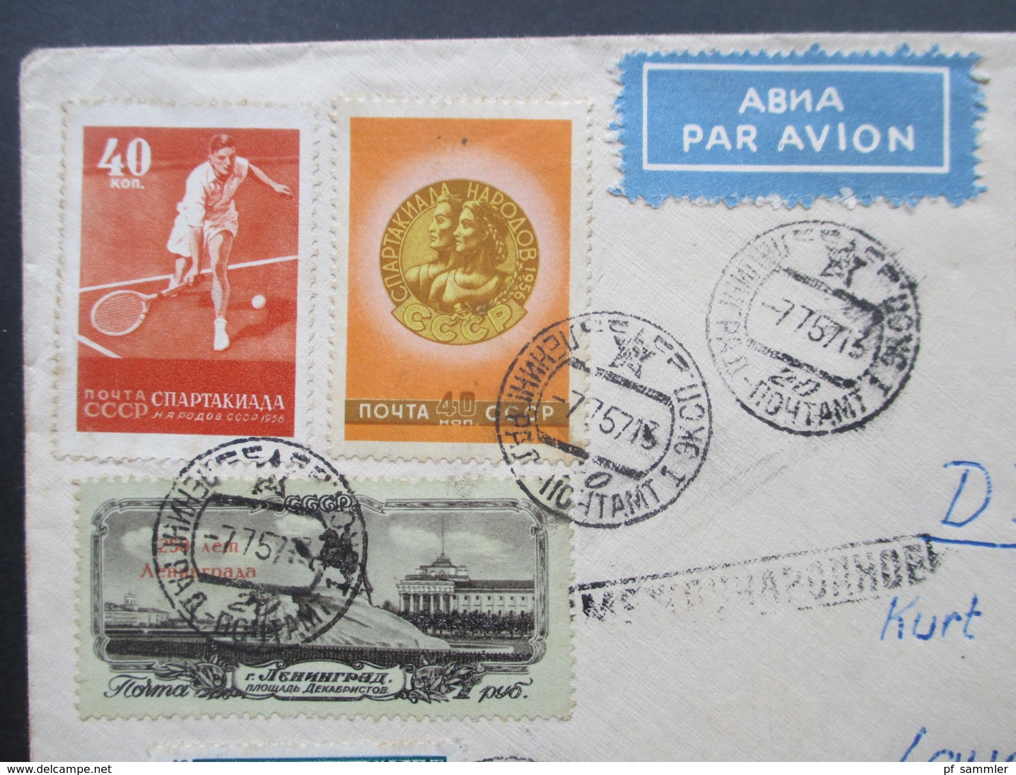 Sowjetunion 1957 Einschreiben / Luftpost Buntfrankatur Mit 6 Stempel. Nach Lauchhammer Ost - Covers & Documents