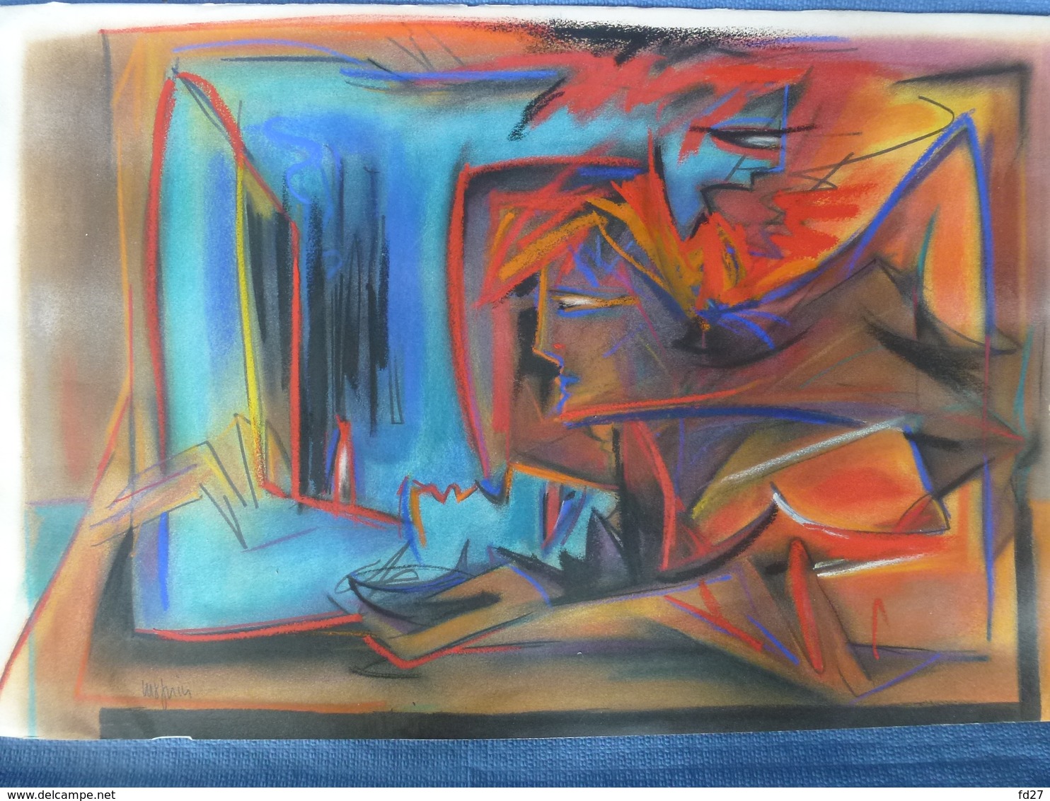 Pastel Original Signé Pierre Magnin - La Rencontre - 76 X 50 Cm - Pastelli