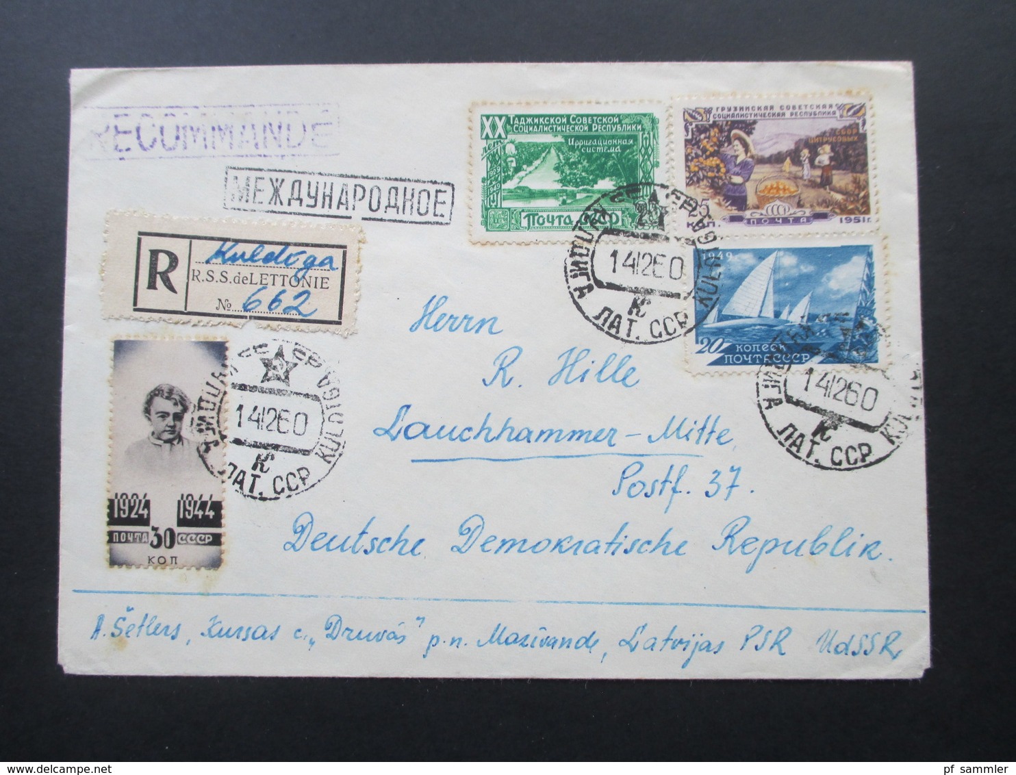 Sowjetunion 1944 / 49 Verwendet 1960 Einschreiben Kuldiga RSS De Lettonie No 662 Nach Lauchhammer Mitte - Storia Postale