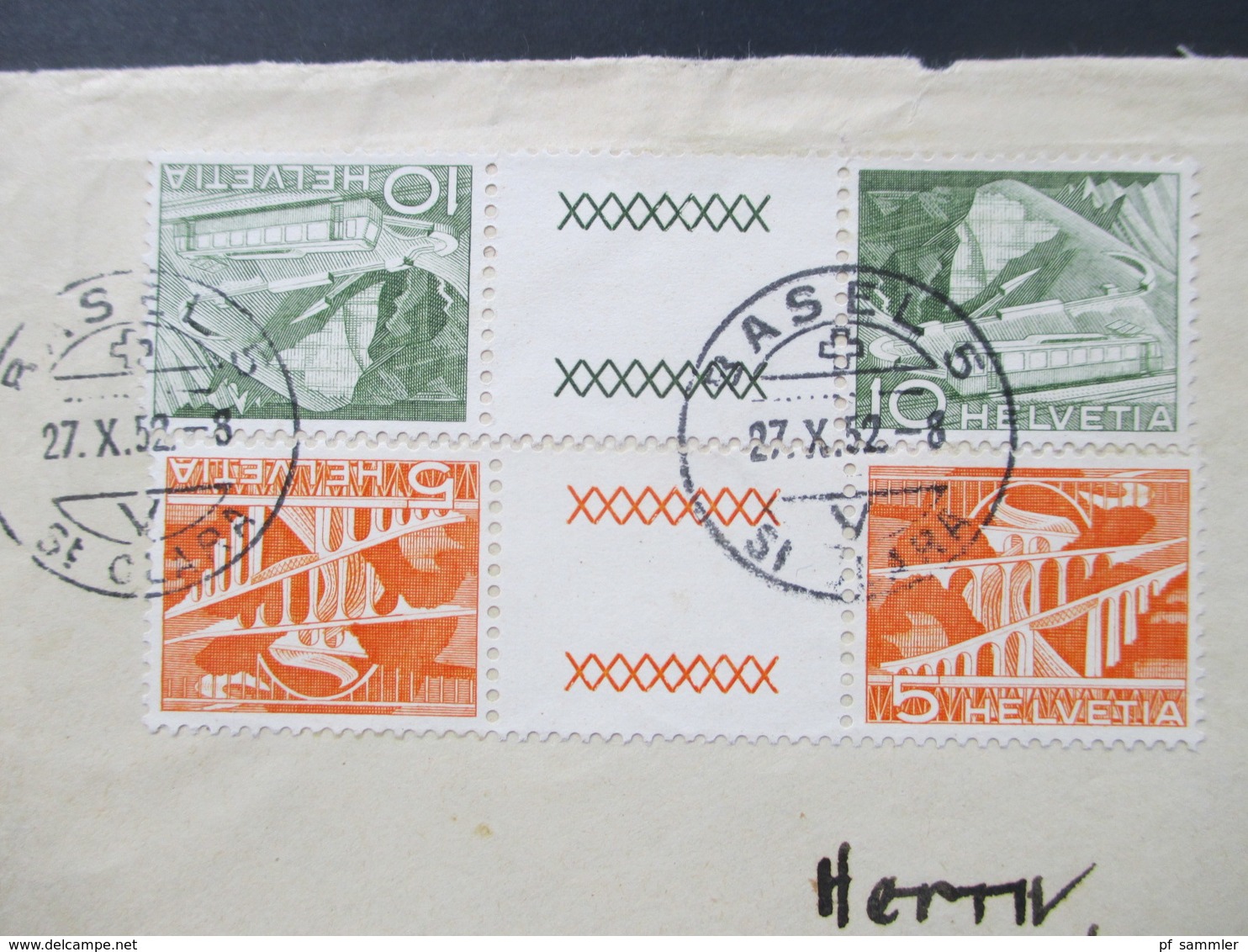 Schweiz 1949 / 52 Zuasammendrucke KZ 17 Und 18 Auf Einem Brief Nach Finnland Helsingfors - Briefe U. Dokumente