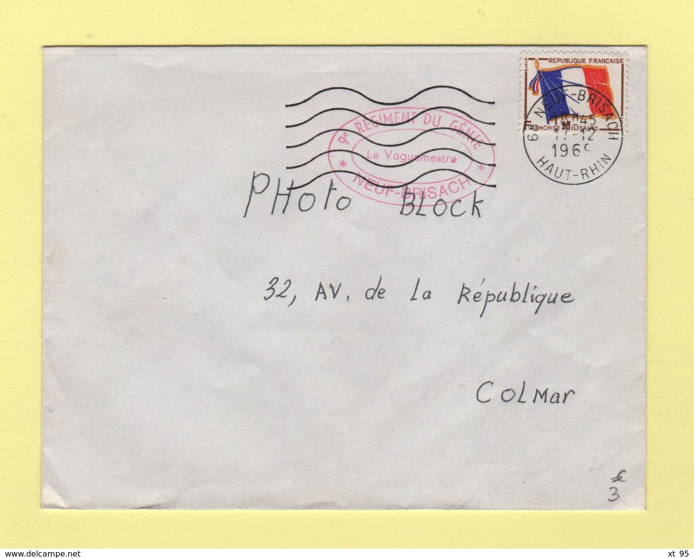 9e Regiment Du Genie - Neuf Brisach - 1969 - Timbre FM - Sellos De Franquicias Militares