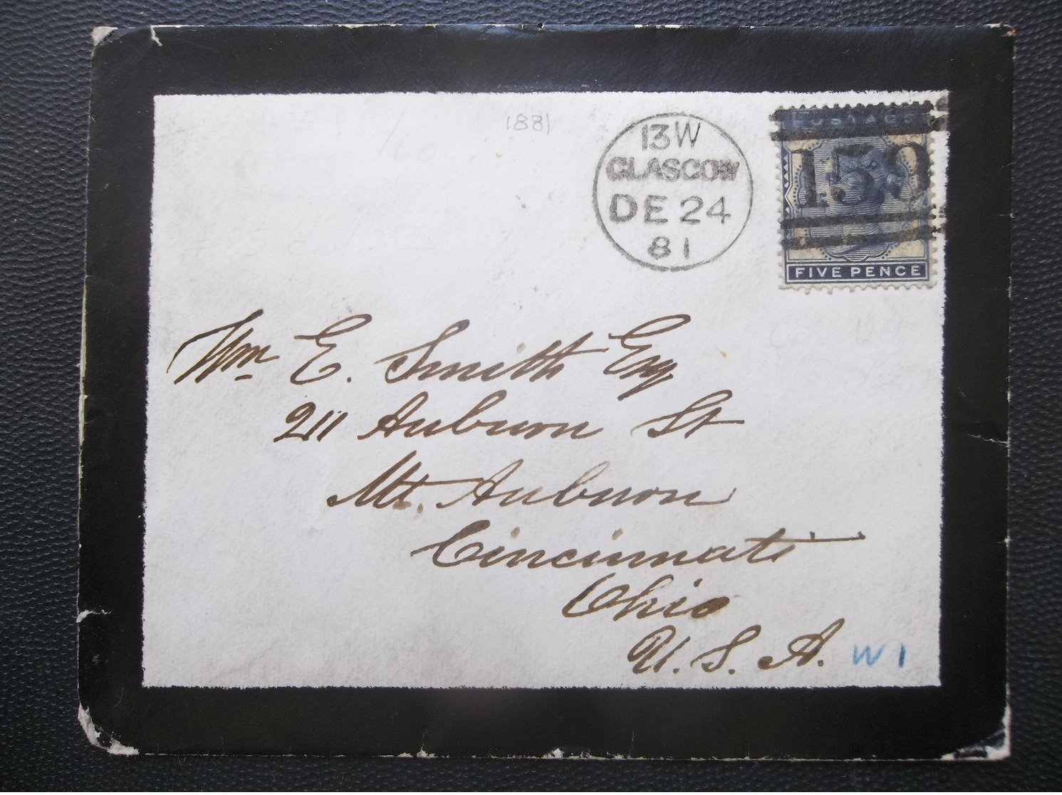 Great Britain: 1881 Five Pence Cover To Cincinnati, Ohio, USA (#EC9) - Other & Unclassified
