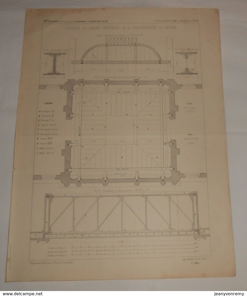 Plan De La Coupole Du Grand Vestibule De La Manufacture De Sèvres. 1864 - Opere Pubbliche