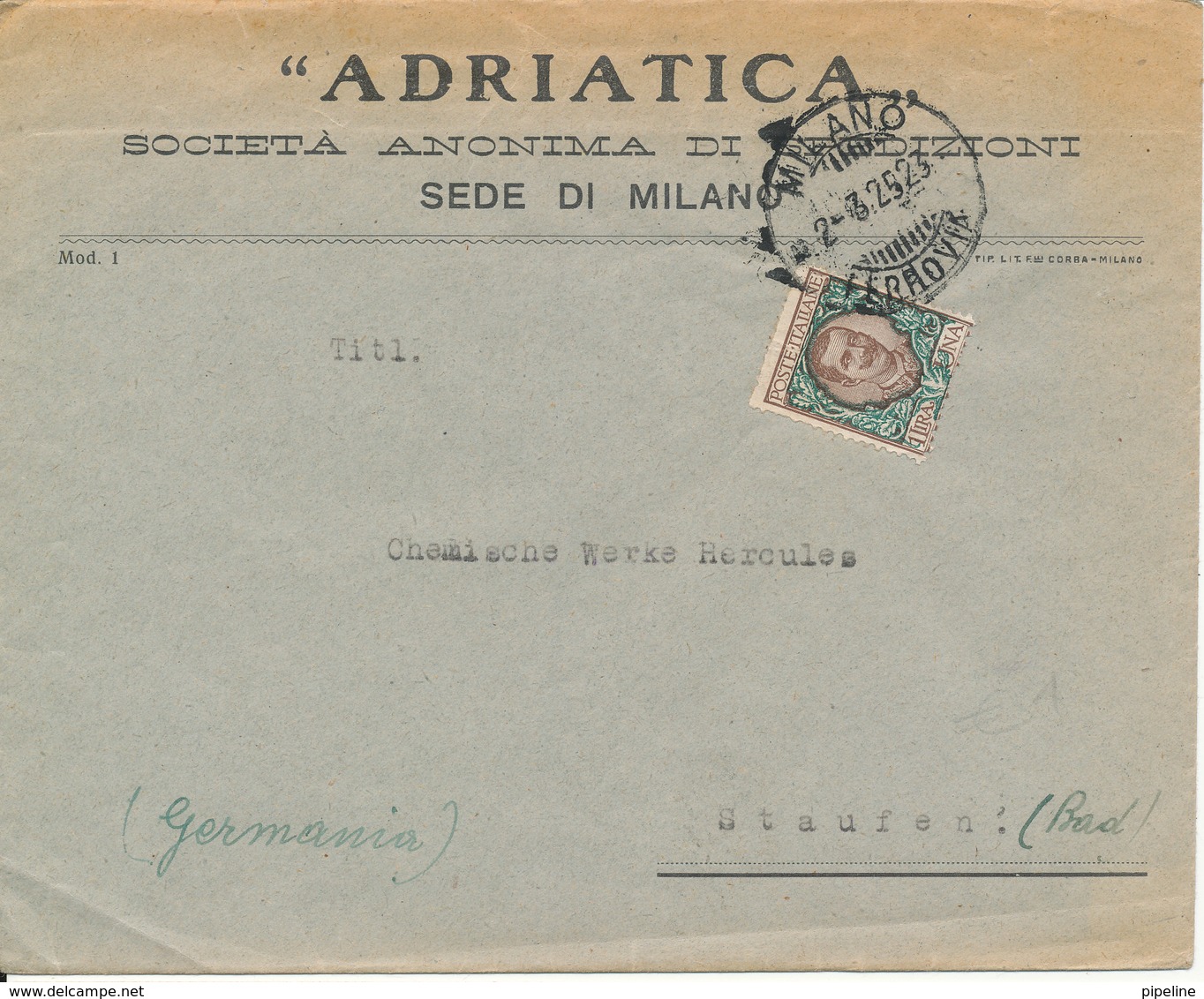 Italy Cover Sent To Germany Milano 2-3-1925 Single Franked - Storia Postale