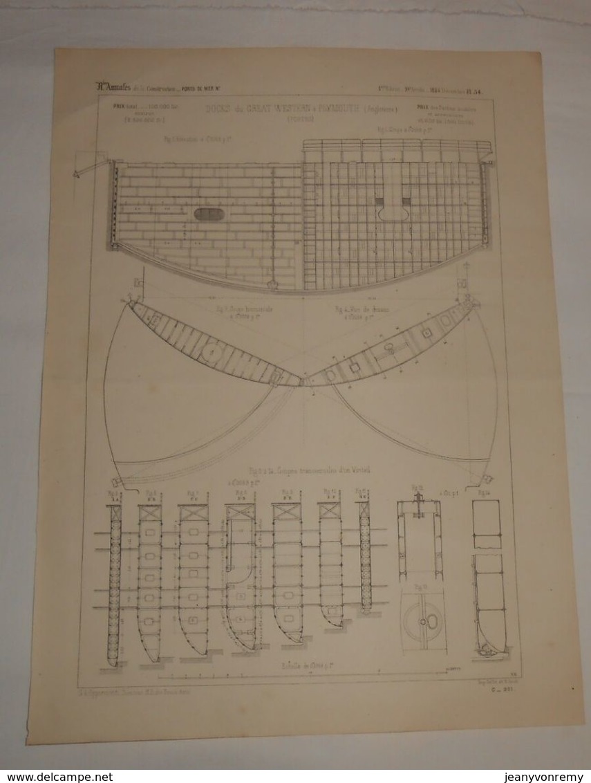 Plan Des Docks Du Great Western à Plymouth, Angleterre. 1864 - Public Works