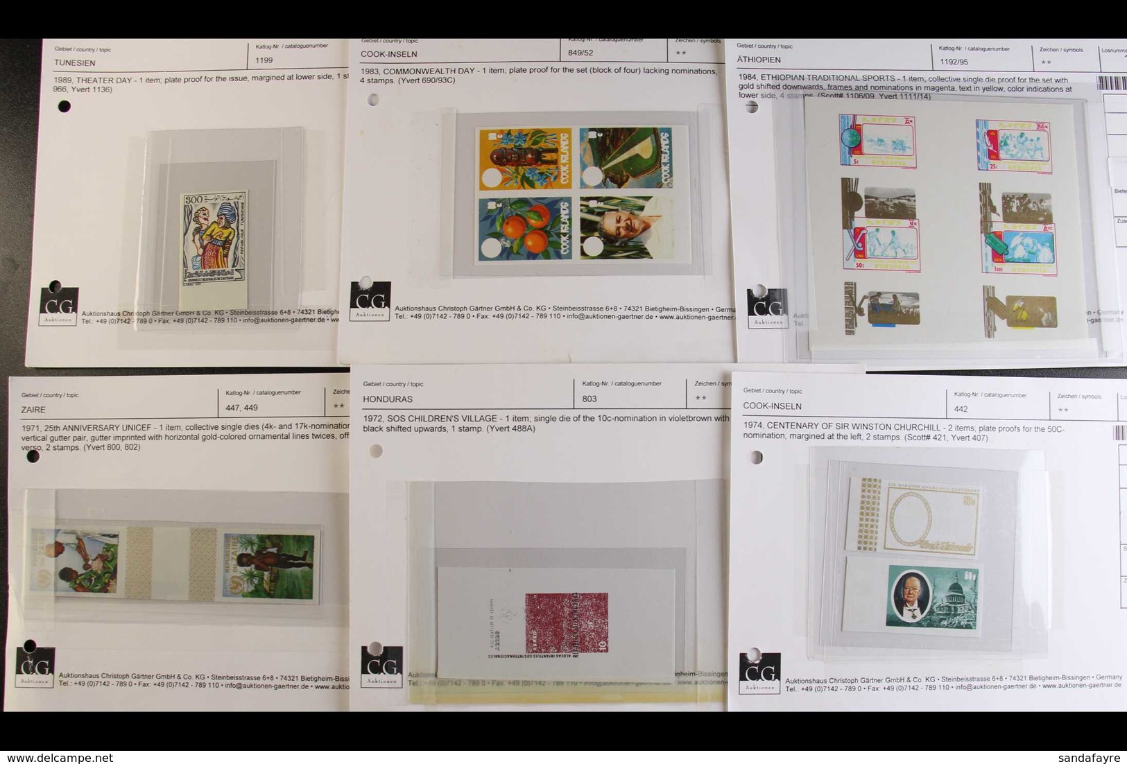 IMPERF PROOFS 1960's To 1980's Plate Proofs/ Die Proofs/ Colour Trial Proofs From A Variety Of Countries On Auction Card - Andere & Zonder Classificatie