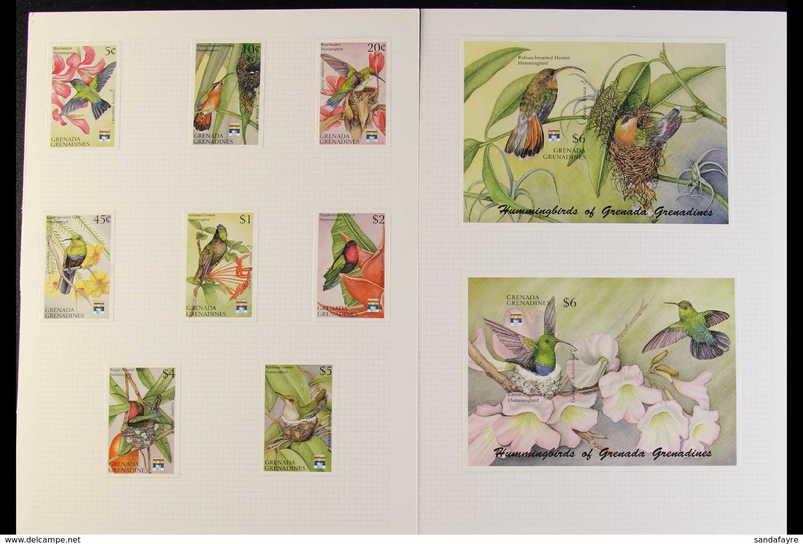 BIRDS Grenada / Grenadines 1992 Hummingbirds With "Genova 92" Logo, IMPERFORATE PROOFS Complete Set Plus Two Miniature S - Ohne Zuordnung