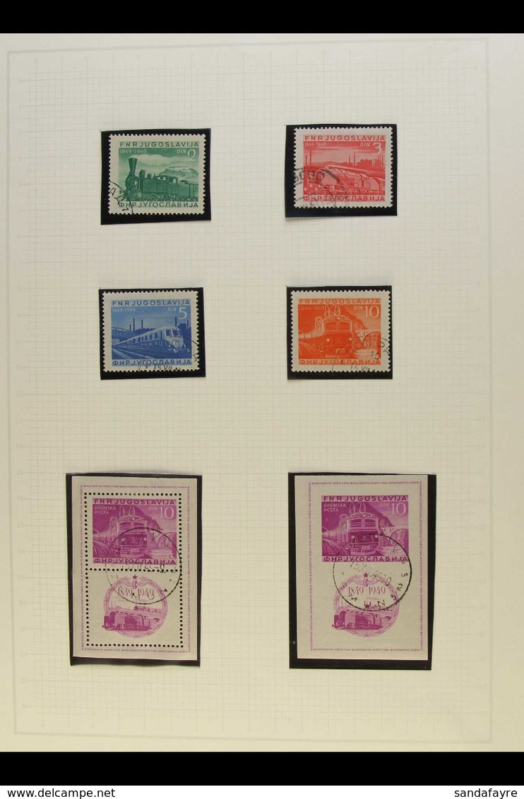 RAILWAYS 1949 Jugoslavia Railway Centenary Complete Set Used Plus 10d Min Sheets Perf And Imperf, SG 631/3a, MS633ab/Bb, - Ohne Zuordnung