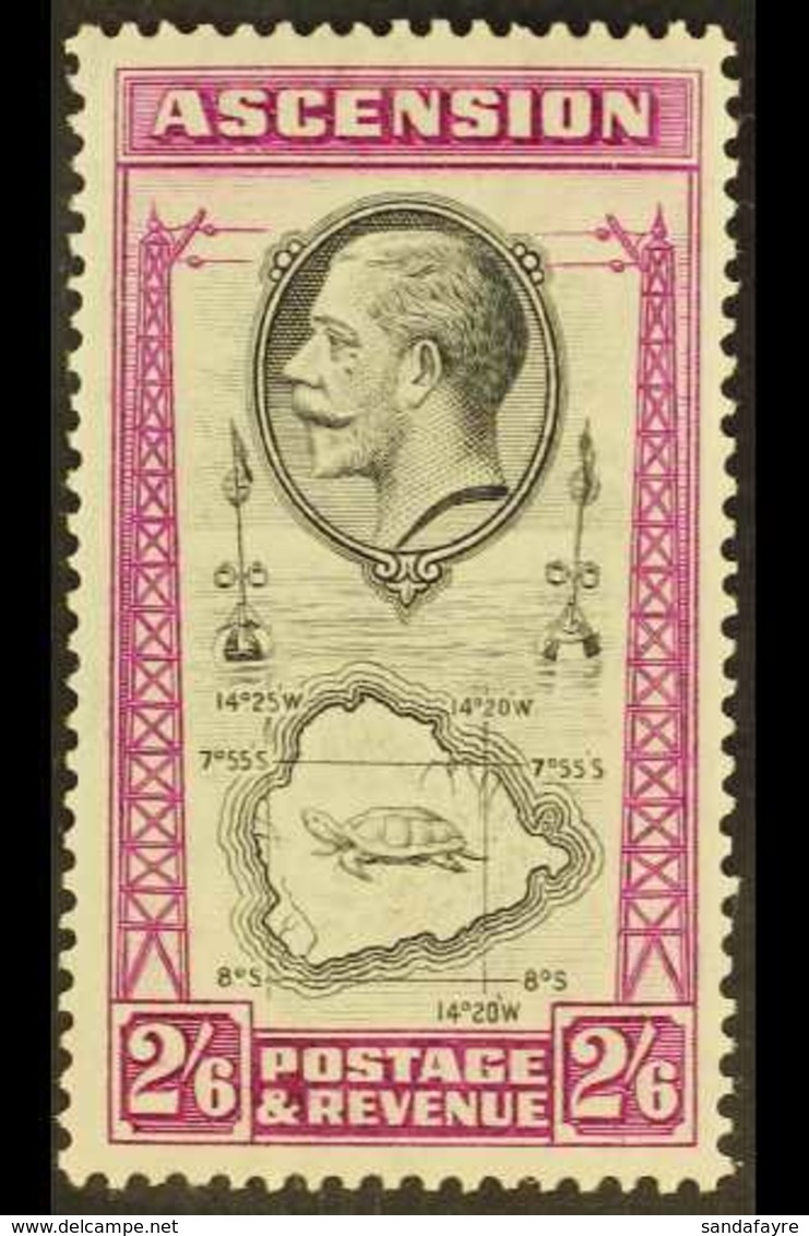 1934 2s6d Black And Bright Purple With TEARDROPS FLAW, SG 29a, Mint Very Lightly Hinged, trace Natural Magenta Offset On - Ascension (Ile De L')