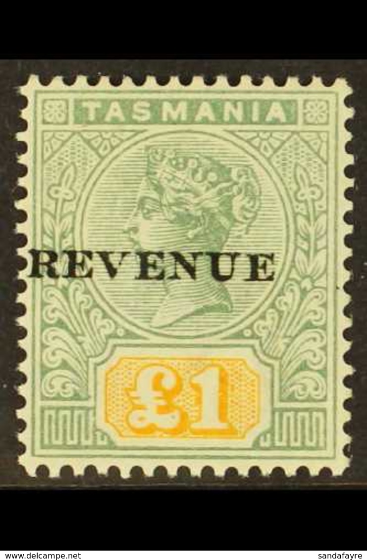 TASMANIA POSTAL FISCAL 1900 £1 Green & Yellow "REVENUE" Overprint, SG F39, Superb Mint, Very Fresh & Attractive. For Mor - Andere & Zonder Classificatie