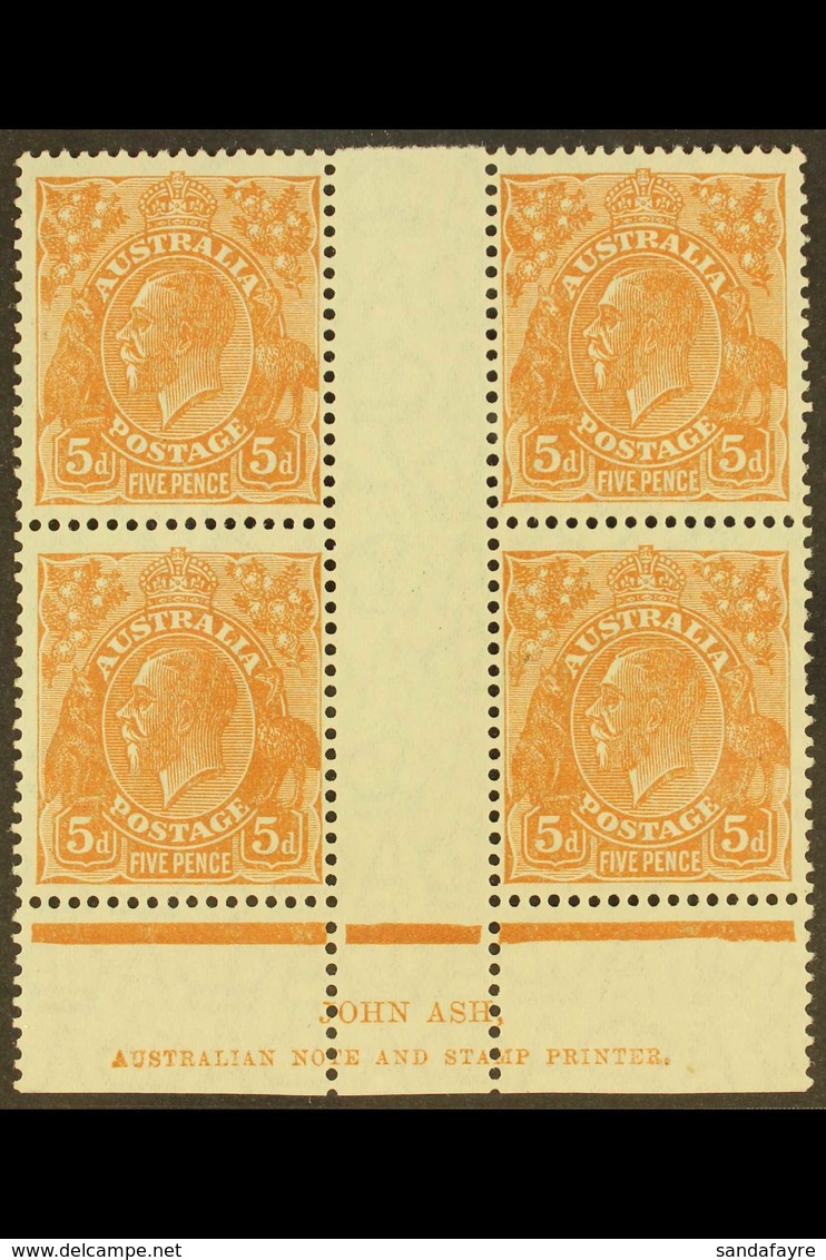 1926-30 5d Orange-brown, SG 103a, Ash Imprint Block Of Four, Very Fine Mint.  For More Images, Please Visit Http://www.s - Sonstige & Ohne Zuordnung