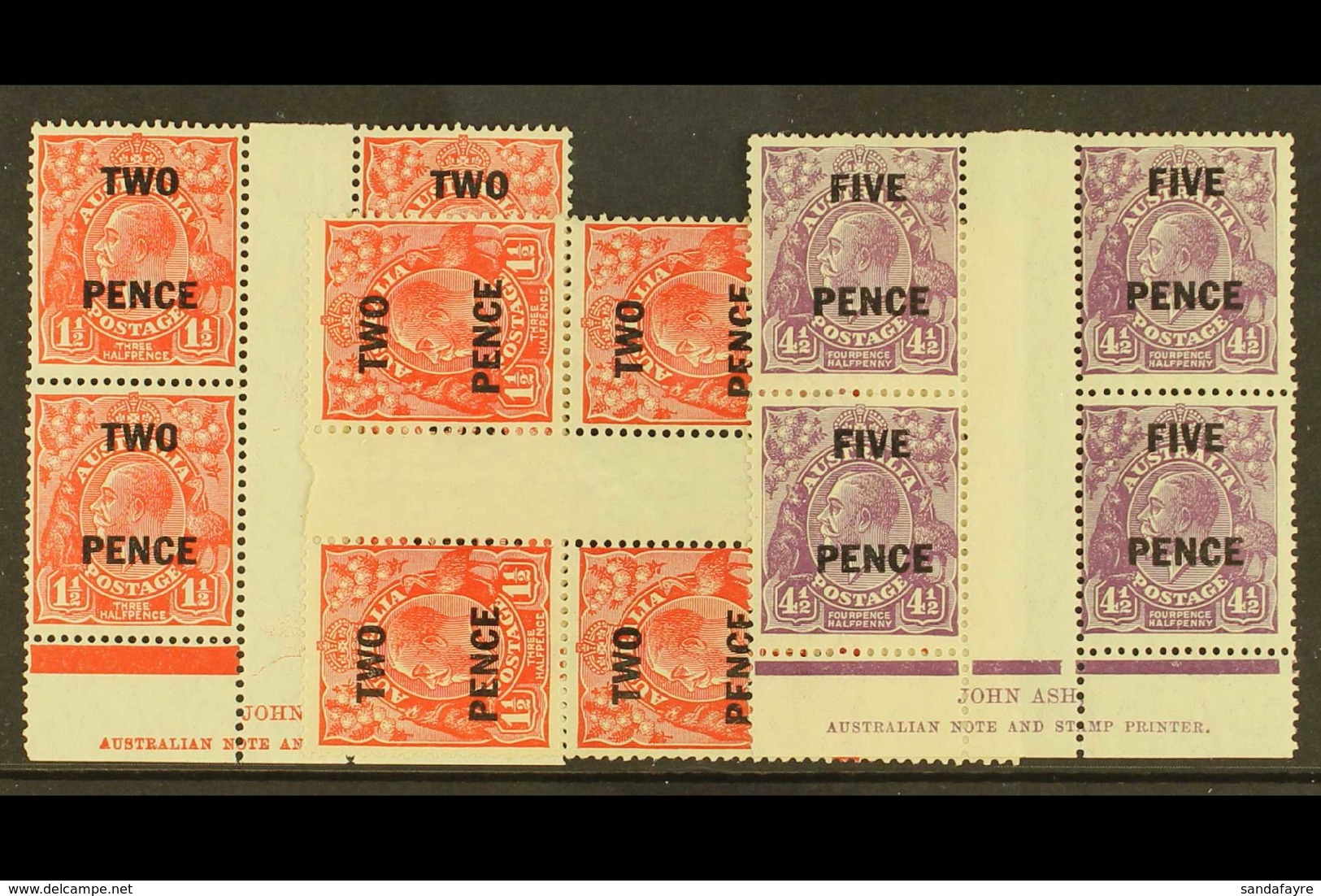 1930 SURCHARGES 2d On 1½d, Ash Imprint Blocks Of Four, N Over N Never Hinged Mint, N Over A Lightly Hinged, 5d On 4½d N  - Autres & Non Classés