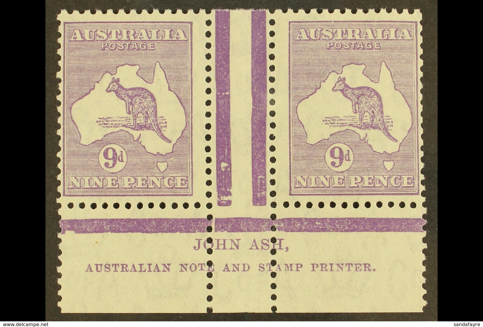 1932 9d Violet Roo (SG 133), ASH IMPRINT PAIR, Plate 3 - First State, BW 29z, Mint (stamps Never Hinged). For More Image - Autres & Non Classés