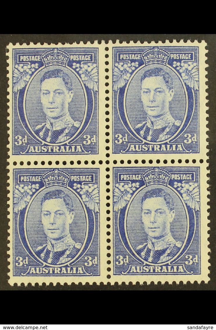 1937-49 3d Bright Blue Perf 13½x14 Die II Ordinary Thin Paper, SG 168ca, Fine Mint (two Stamps Never Hinged) BLOCK Of 4, - Other & Unclassified