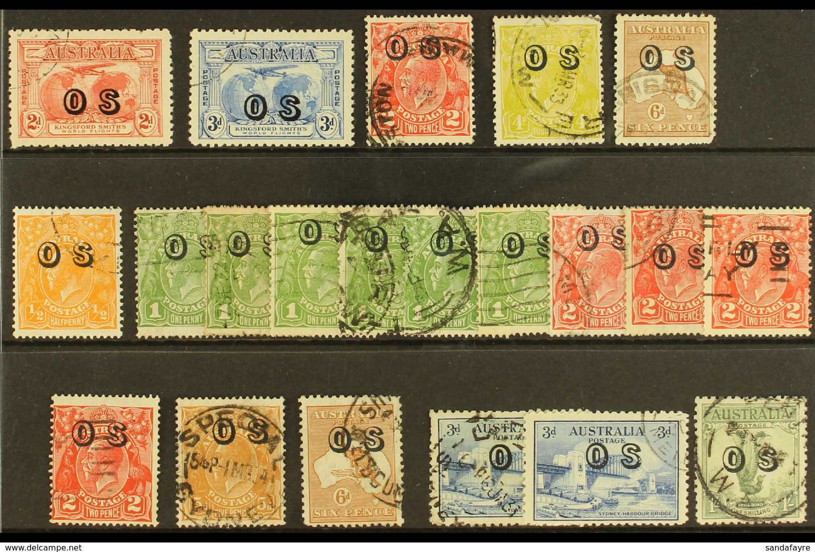OFFICIALS 1932-33 USED "O S" OPT'D SELECTION Presented On A Stock Card That Includes 1931 Kingsford Set (SG O123/24), Cr - Other & Unclassified