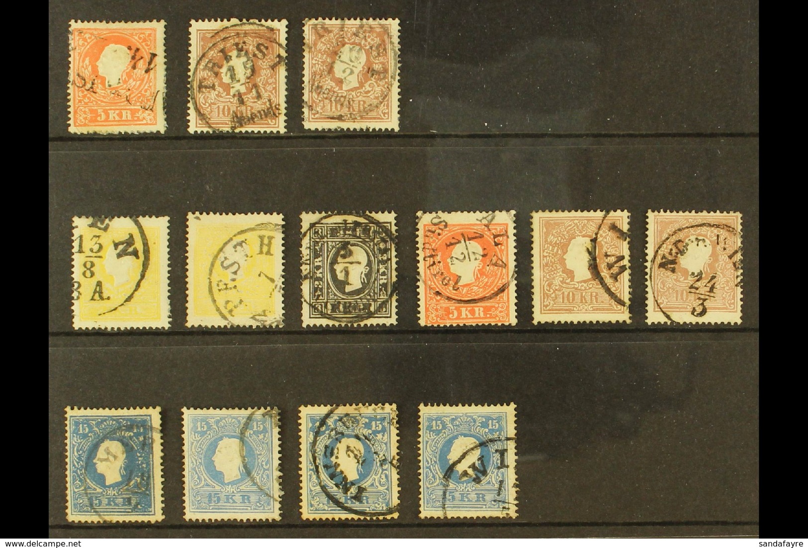 1858-1859 USED GROUP On A Stock Card, Inc 1858 Type I 5k & 10k (x2) And 1859 Type II 2k (x2, One Signed Diena), 3k Black - Andere & Zonder Classificatie