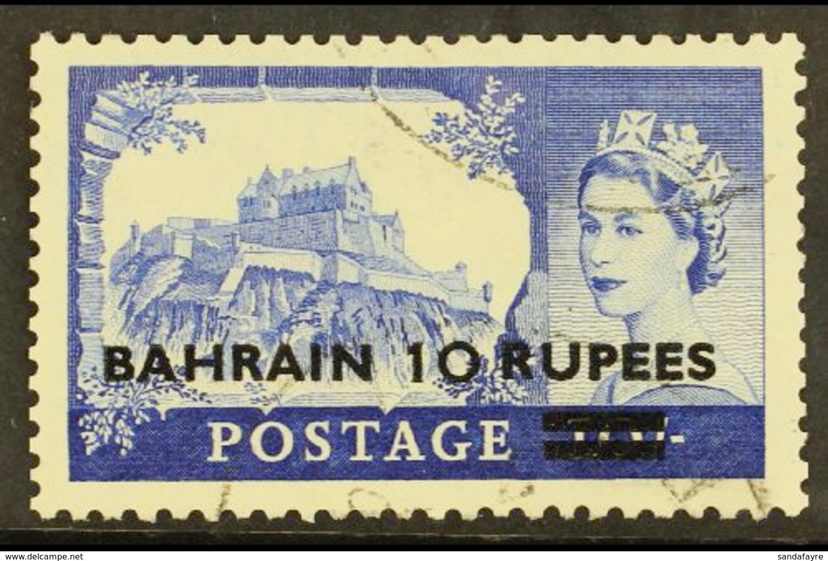 1955 10r On 10s Ultramarine, Surcharge Type II On Waterlow, SG 96a, Very Fine Used. For More Images, Please Visit Http:/ - Bahreïn (...-1965)