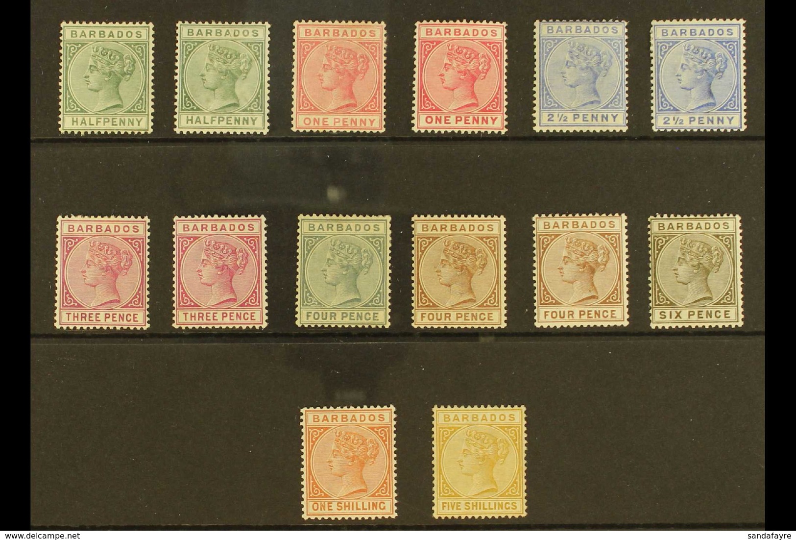 1882 Queen Victoria Set To 5s Complete Including All SG Listed Shades, SG 89/103, Very Fine And Fresh Mint. (14 Stamps)  - Barbades (...-1966)