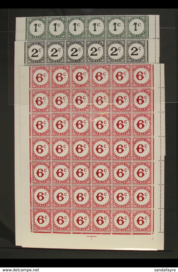 POSTAGE DUES 1950-53 Chalk-surfaced Paper Set (SG D4a/6a) In Never Hinged Mint COMPLETE PANES OF 6O STAMPS With Margins  - Barbades (...-1966)