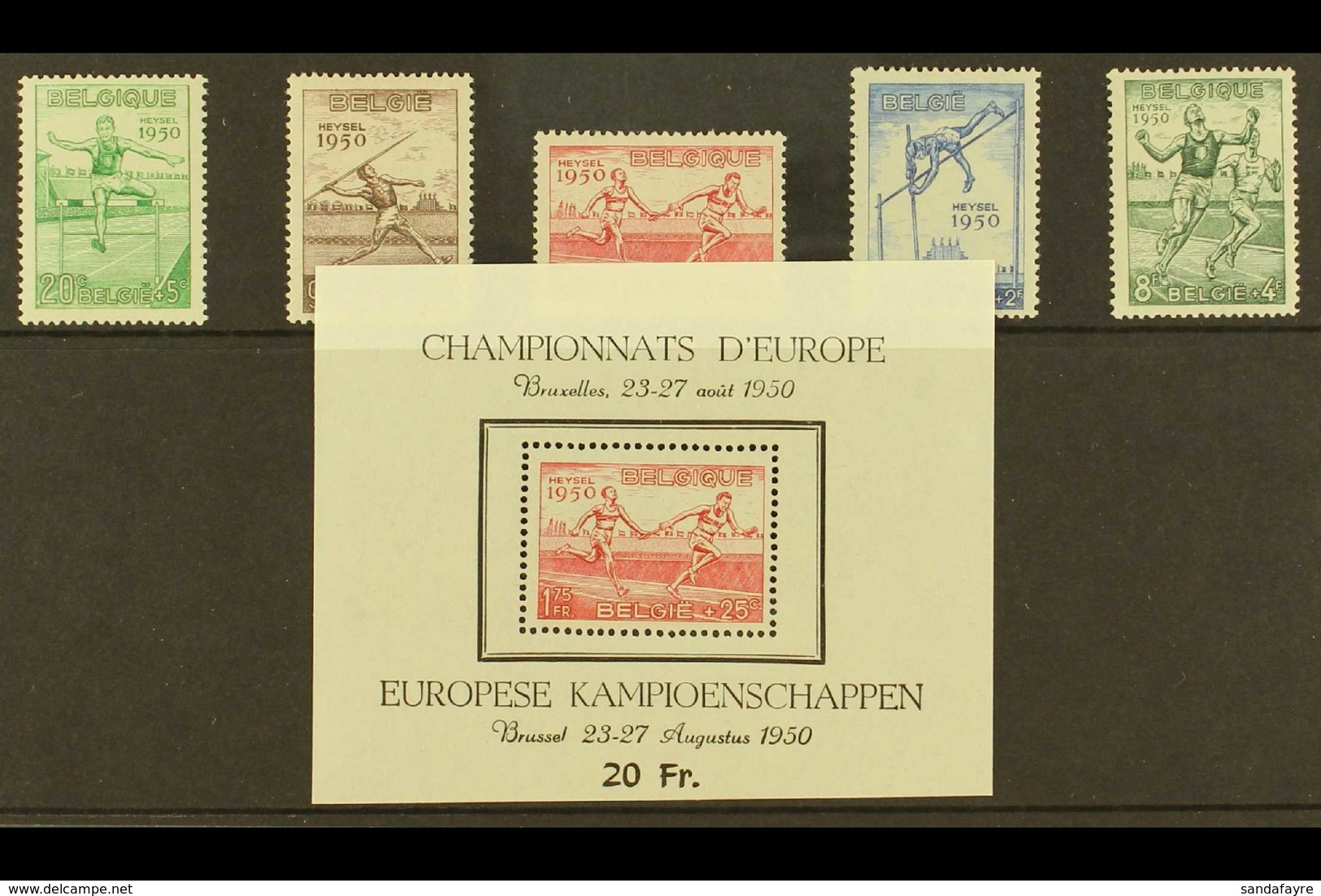 1950 Athletic Championship Set & Miniature Sheet, Cob 827/31 & Block 29, SG 1311/16, Never Hinged Mint (5 Stamps & 1 M/s - Autres & Non Classés