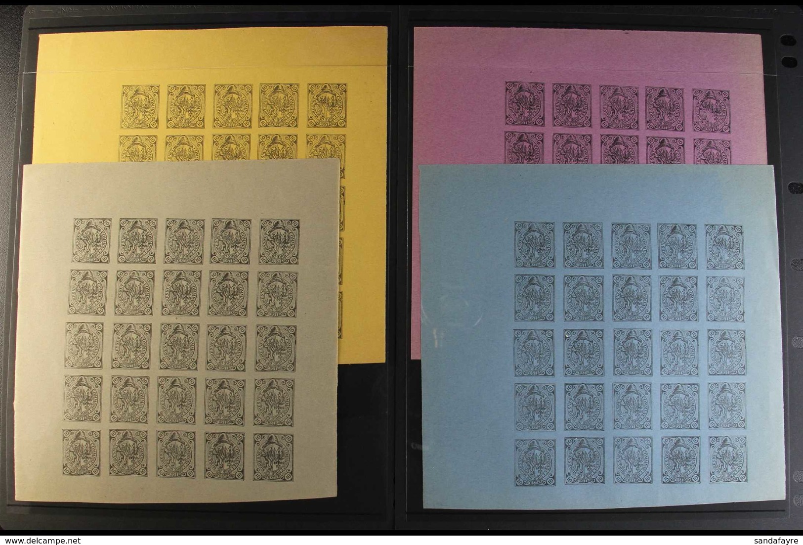 LOCAL POSTS 1867 J.B. Moens So-called "Fantasy Issues" 10pf Grey-black In Imperforate Panes Of 25 On Different Coloured  - Other & Unclassified