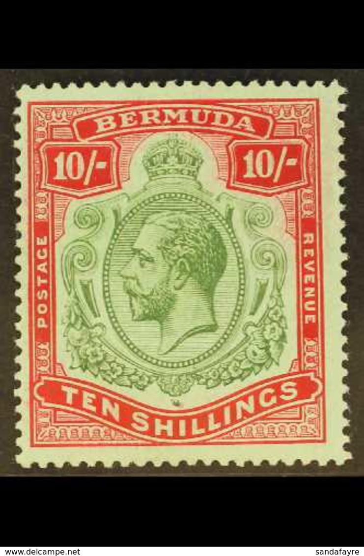 1918-22 10s Green And carmine On Pale Bluish Green, BREAK IN SCROLL, SG 54a, Superb Never Hinged Mint. For More Images,  - Bermudes