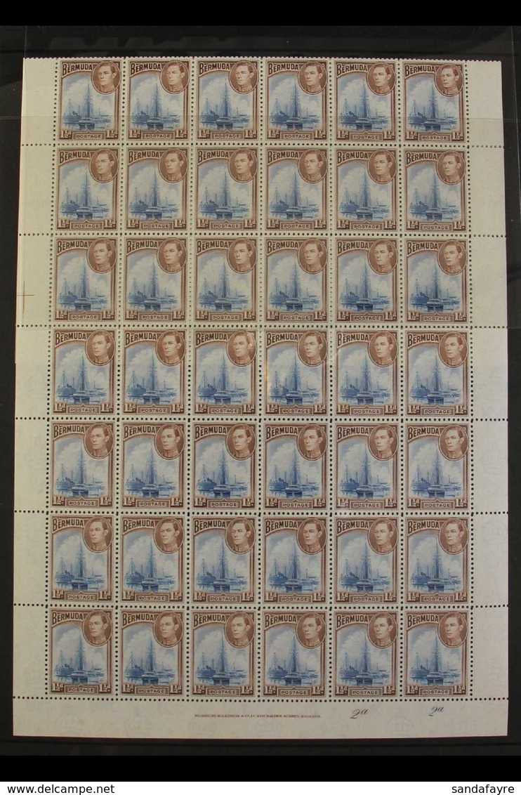 1938-52 1½d COMPLETE SHEETS. Four Never Hinged Mint Complete Sheets Of 60 From Different Plates, Includes Plates '2', '2 - Bermuda