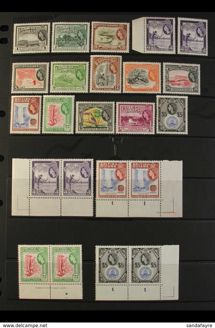 1954-63 Waterlow Set (less 8c), And 4c Deep Violet Shade, SG 331/345 De La Rue 4c Corner Pair, 48c Corner Plate Number P - Brits-Guiana (...-1966)