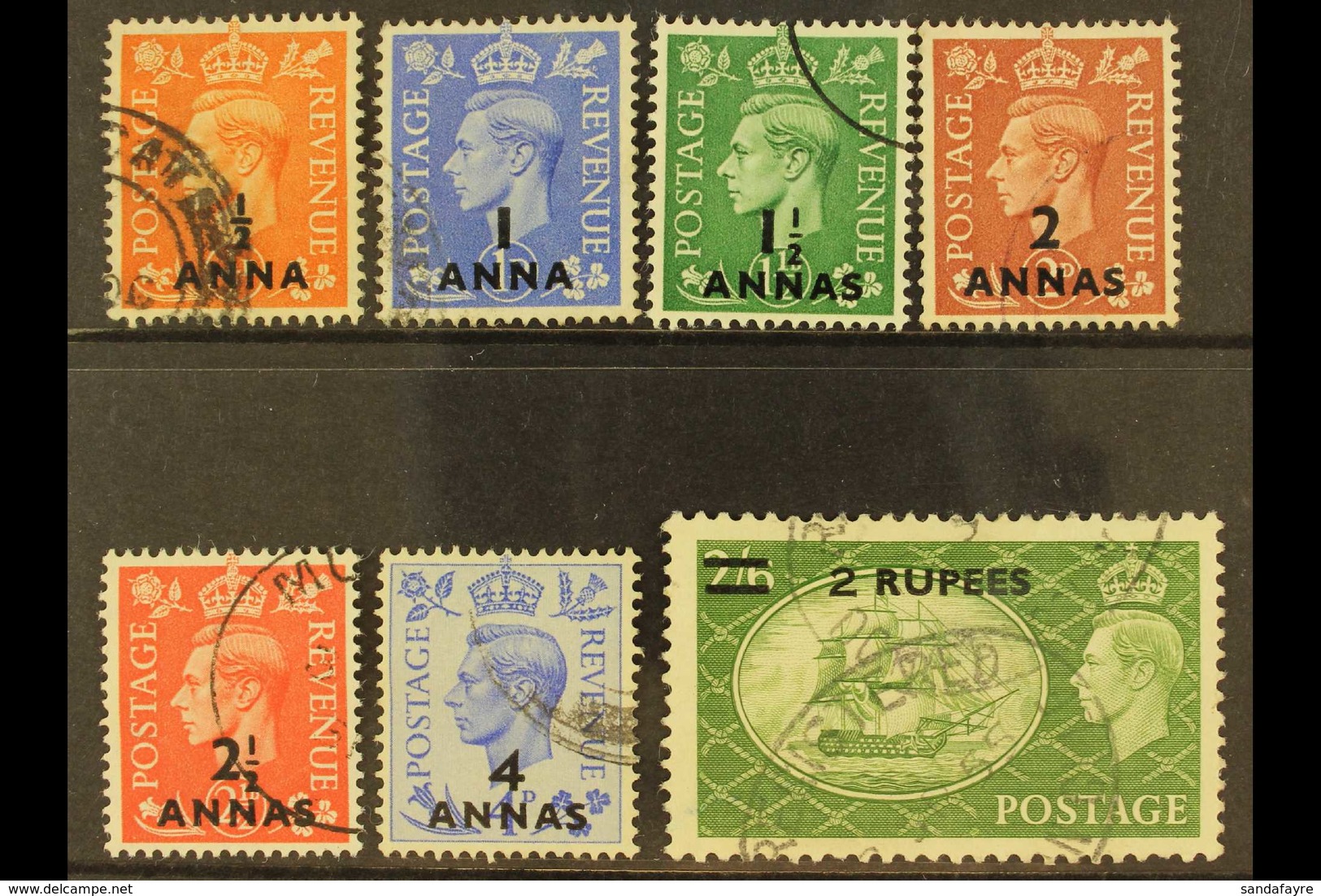 1950-55 Surcharges Complete Set, SG 35/41, Fine Used. (7 Stamps) For More Images, Please Visit Http://www.sandafayre.com - Bahreïn (...-1965)