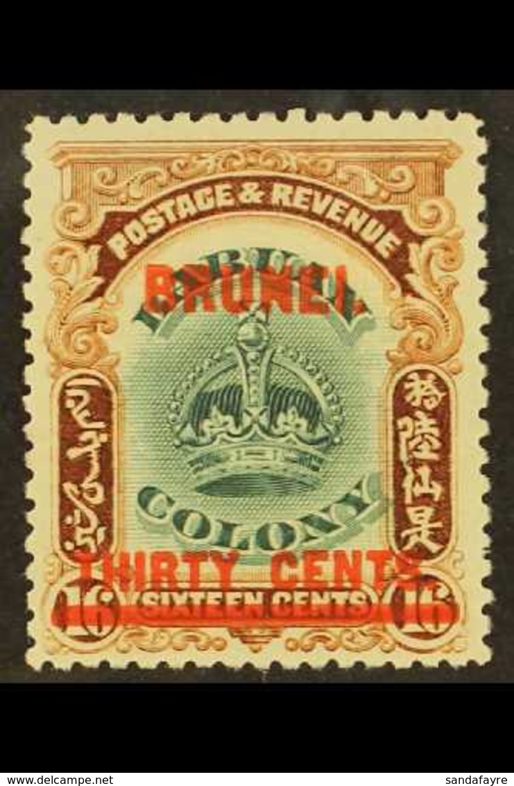 1906 30c On 16c Green And Brown, Overprinted On Labuan, SG 20, Mint. For More Images, Please Visit Http://www.sandafayre - Brunei (...-1984)