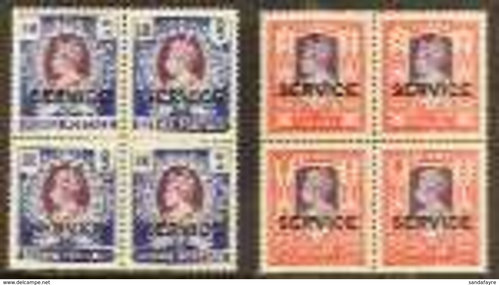 OFFICIAL 1939 1r And 5r With "SERVICE" Overprints, SG O24 And O26, Both As Superb Never Hinged Mint BLOCKS OF FOUR. (8 S - Birmanie (...-1947)