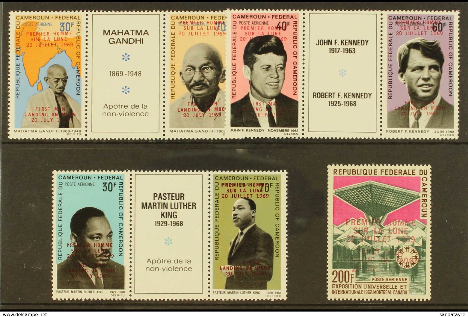 1969 Moon Landing Overprinted "World Leaders" Se-tenant Set, Yv 151/154, 154A/B, Plus Montreal Exposition 200f Lunar Lan - Sonstige & Ohne Zuordnung