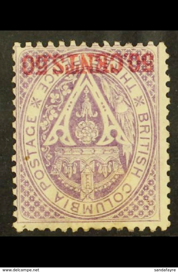 1868 50c Mauve Perf 14 With WATERMARK INVERTED, SG 32w, Mint No Gum, Light Staining From Old Hinge. Attractive And Very  - Andere & Zonder Classificatie