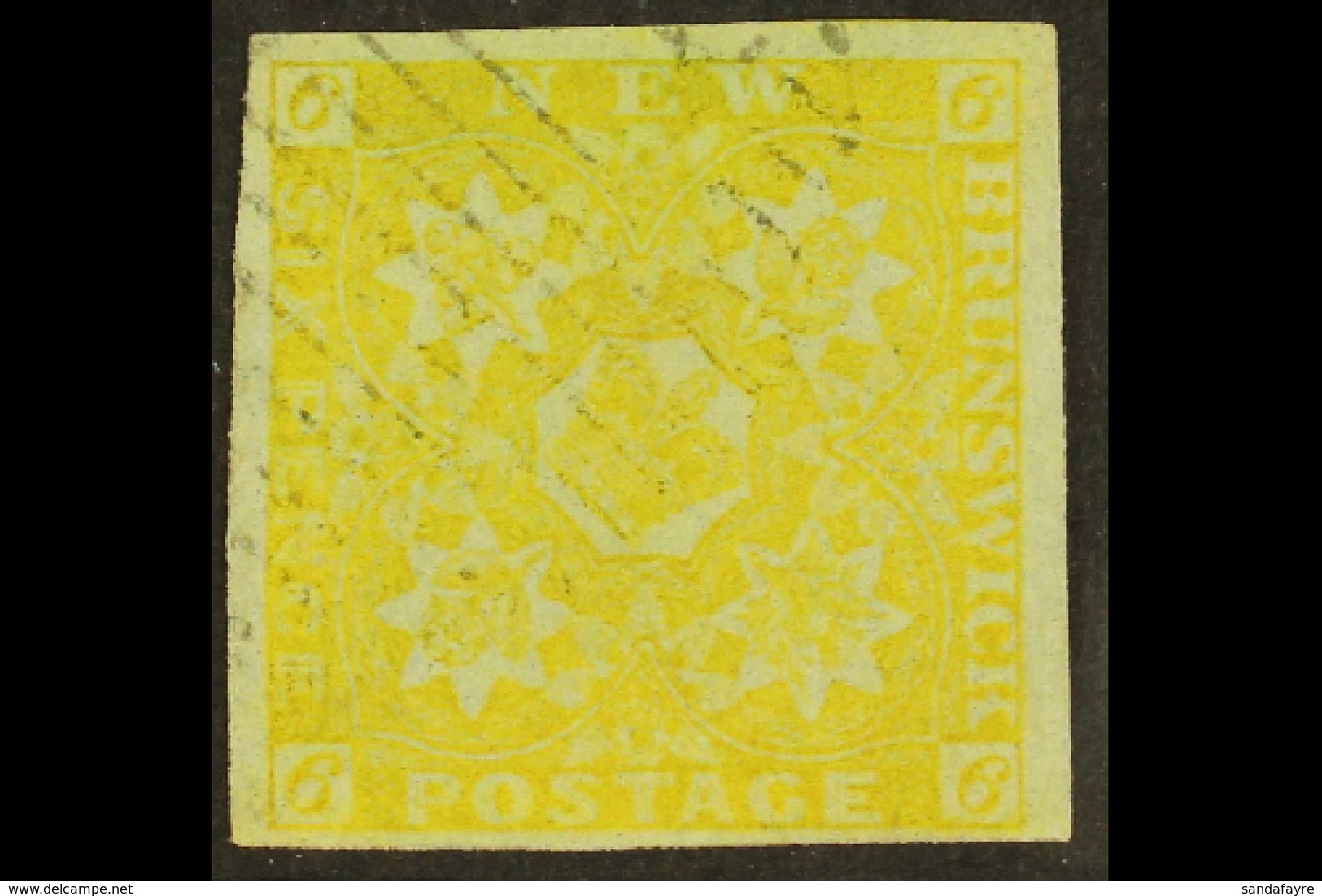 1851-60 6d Olive- Yellow, SG 4, Used With 4 Margins, Attractive Barred Oval Cancellation & Wonderful Fresh Appearance. E - Andere & Zonder Classificatie