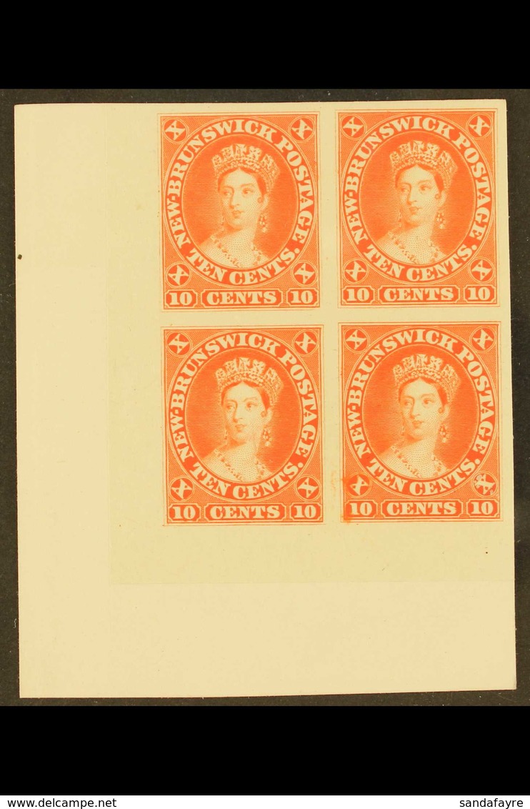 1860 10c Vermilion Plate Proof On India, Uni 9Pi, Superb Marginal Block Of 4 Mounted On Card. Lovely Item. For More Imag - Sonstige & Ohne Zuordnung