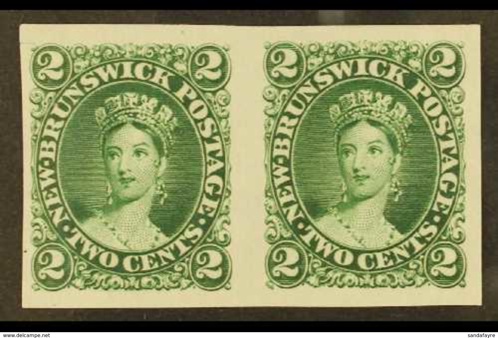 1860 2c Dark Green Plate Proof On India, Uni 7TCi, Superb Horizontal Pair With Large Margins All Round. For More Images, - Andere & Zonder Classificatie