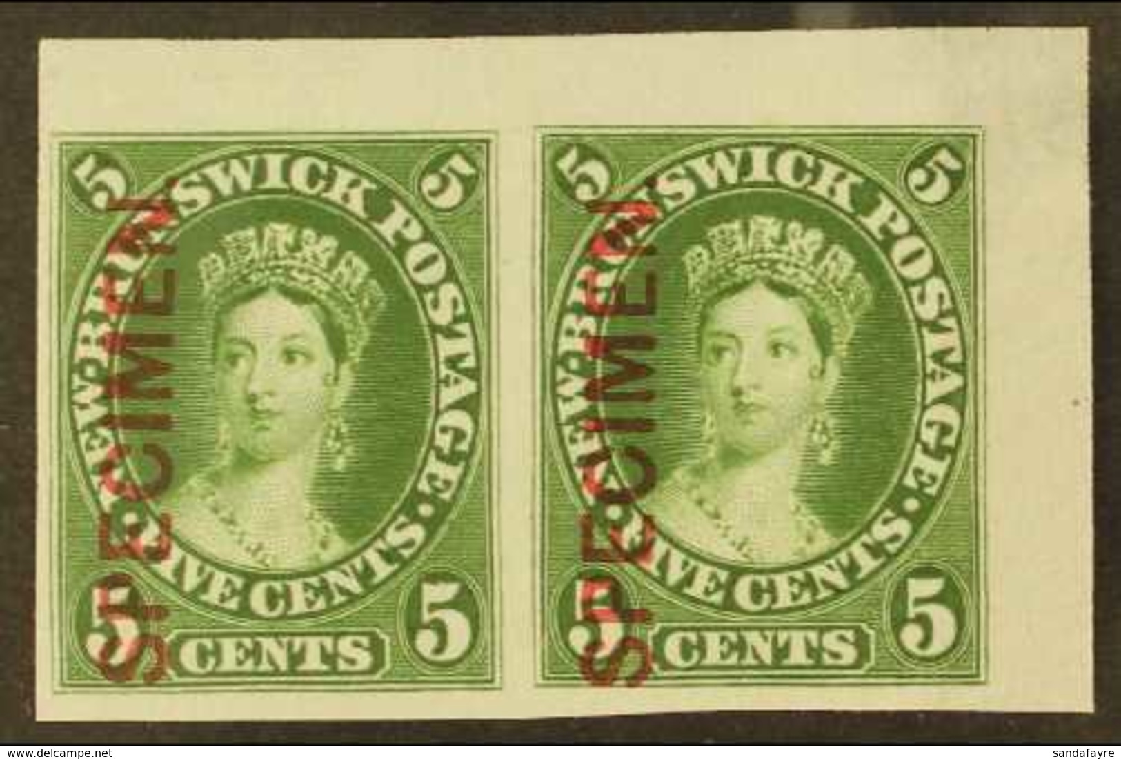 1860 5c Sap Green Plate Proof On India, Vertically Ovptd "Specimen", Uni 8Pii, Superb Horizontal Corner Pair With Large  - Other & Unclassified