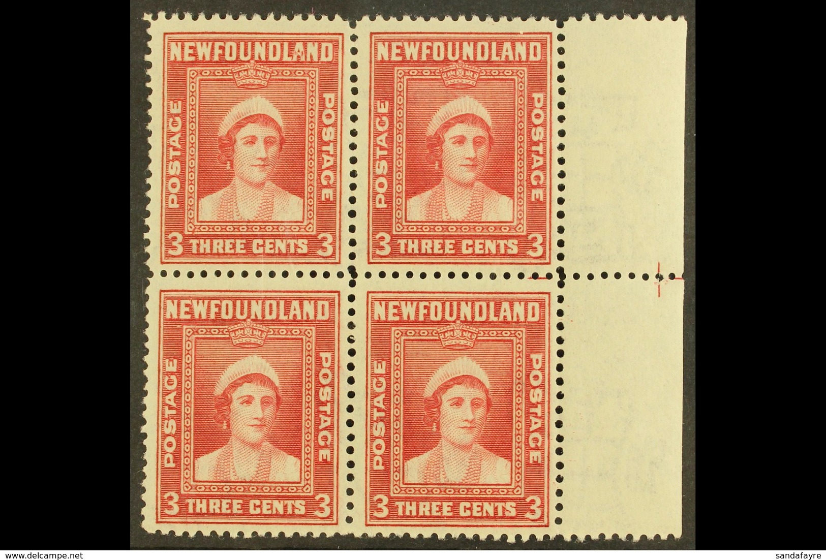 1941-44 3c Carmine Block Of Four With One Stamp Showing The DAMAGED "A" Variety, SG 278 & 278b, Never Hinged Mint. For M - Other & Unclassified