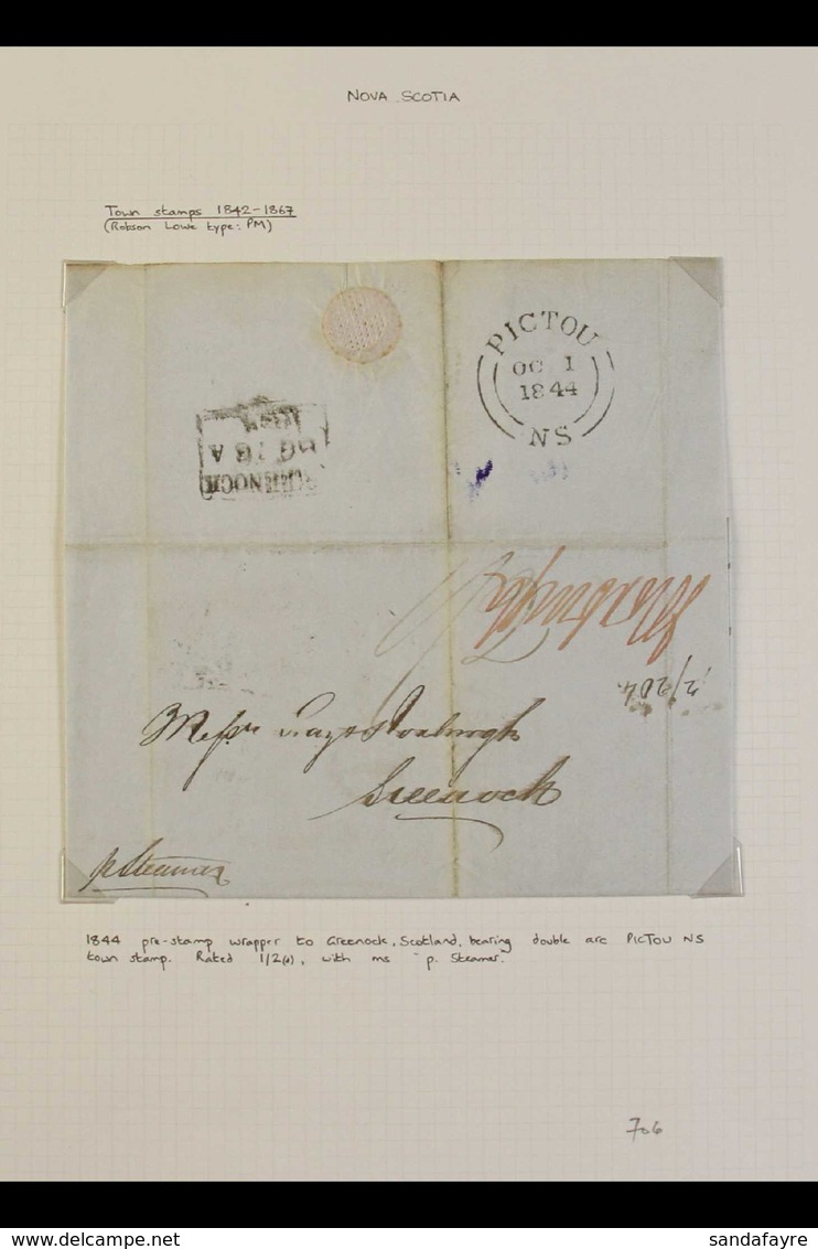 1844-1866 STAMPLESS MAIL. Includes 1844 Entire To Greenock (Ireland) With "Pictou" Cds And Boxed "Greenock" Cancels, 185 - Andere & Zonder Classificatie
