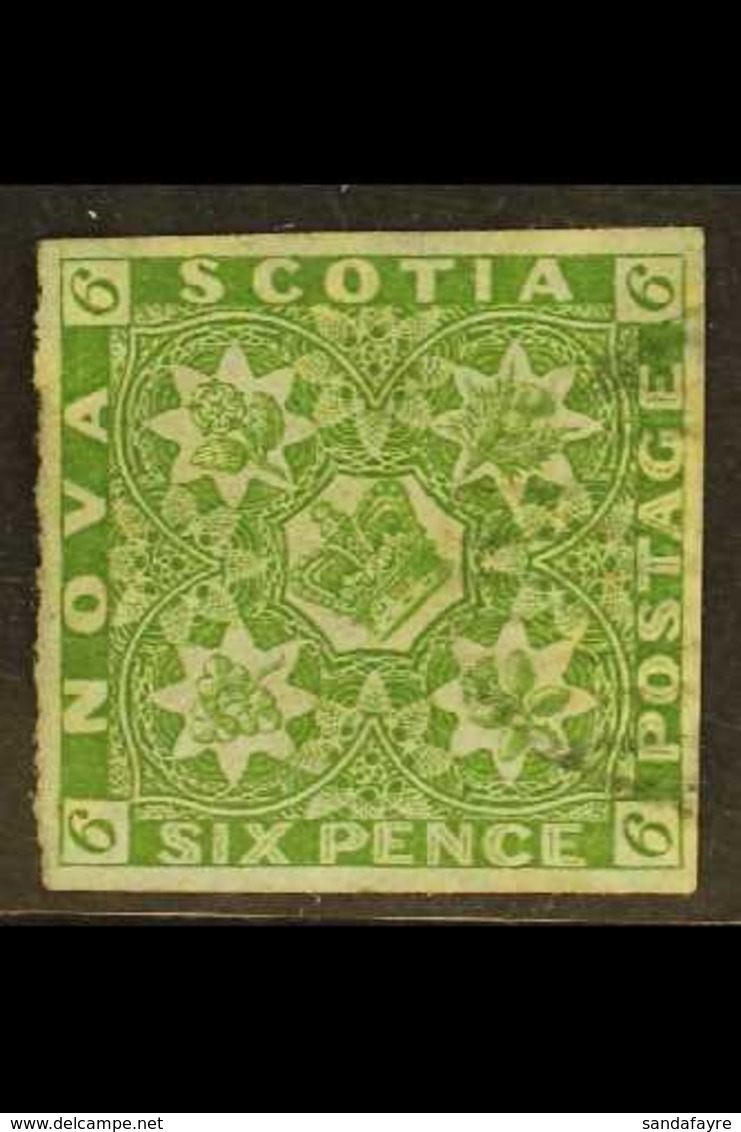 1851-60 6d Yellow-green, Imperforate, SG 5, Fine Used With Light Cancel, Four Margins. For More Images, Please Visit Htt - Autres & Non Classés