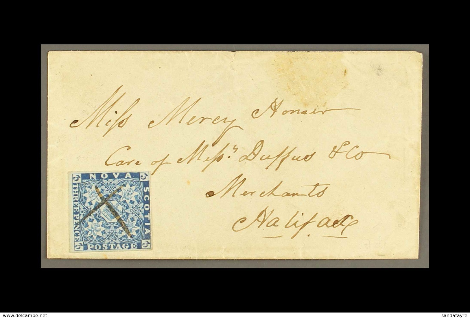 1858 (5 June) Cover Addressed To Halifax, Bearing 1851-60 3d Stamp (SG 3, Four Margins) Cancelled With Manuscript Cross, - Other & Unclassified