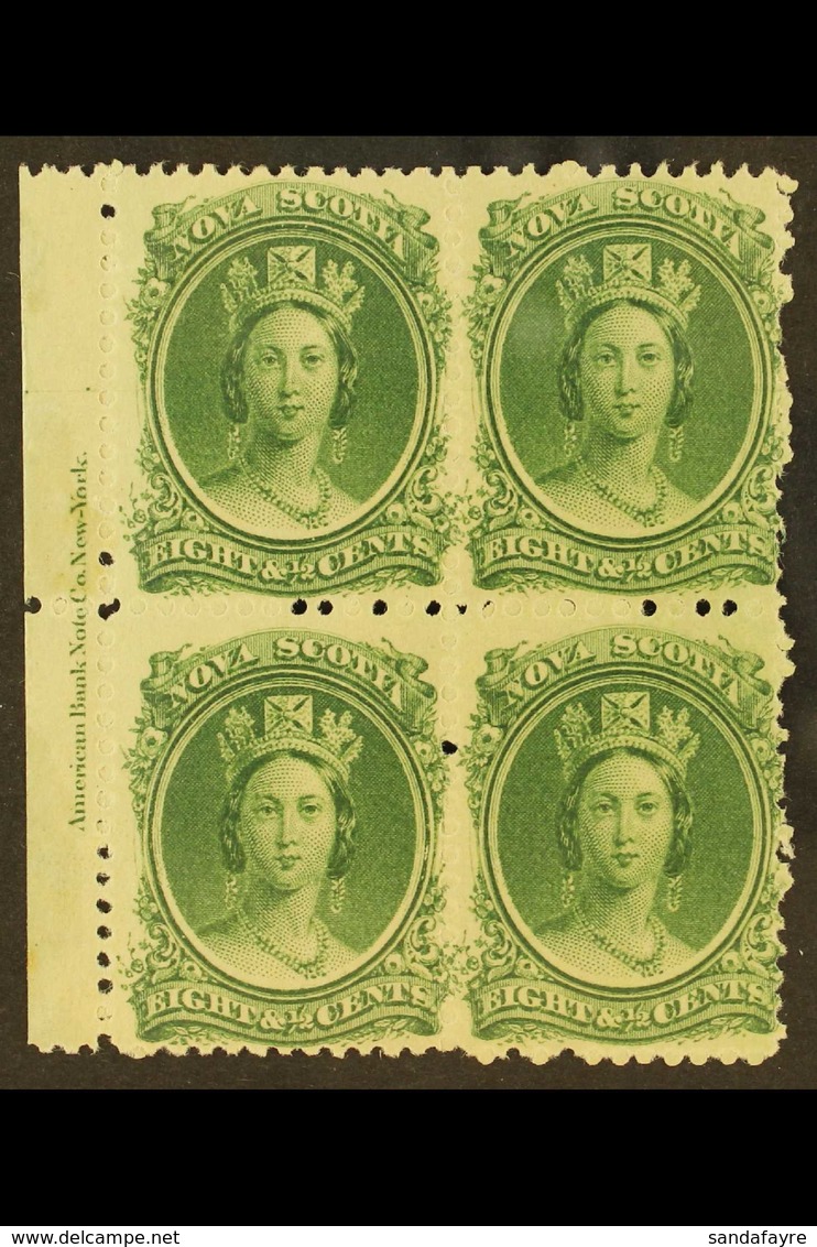 1860 8½c Yellow Green On Yellowish Paper, SG 15, Marginal Inscription Block Of 4, Very Fine Mint. For More Images, Pleas - Other & Unclassified