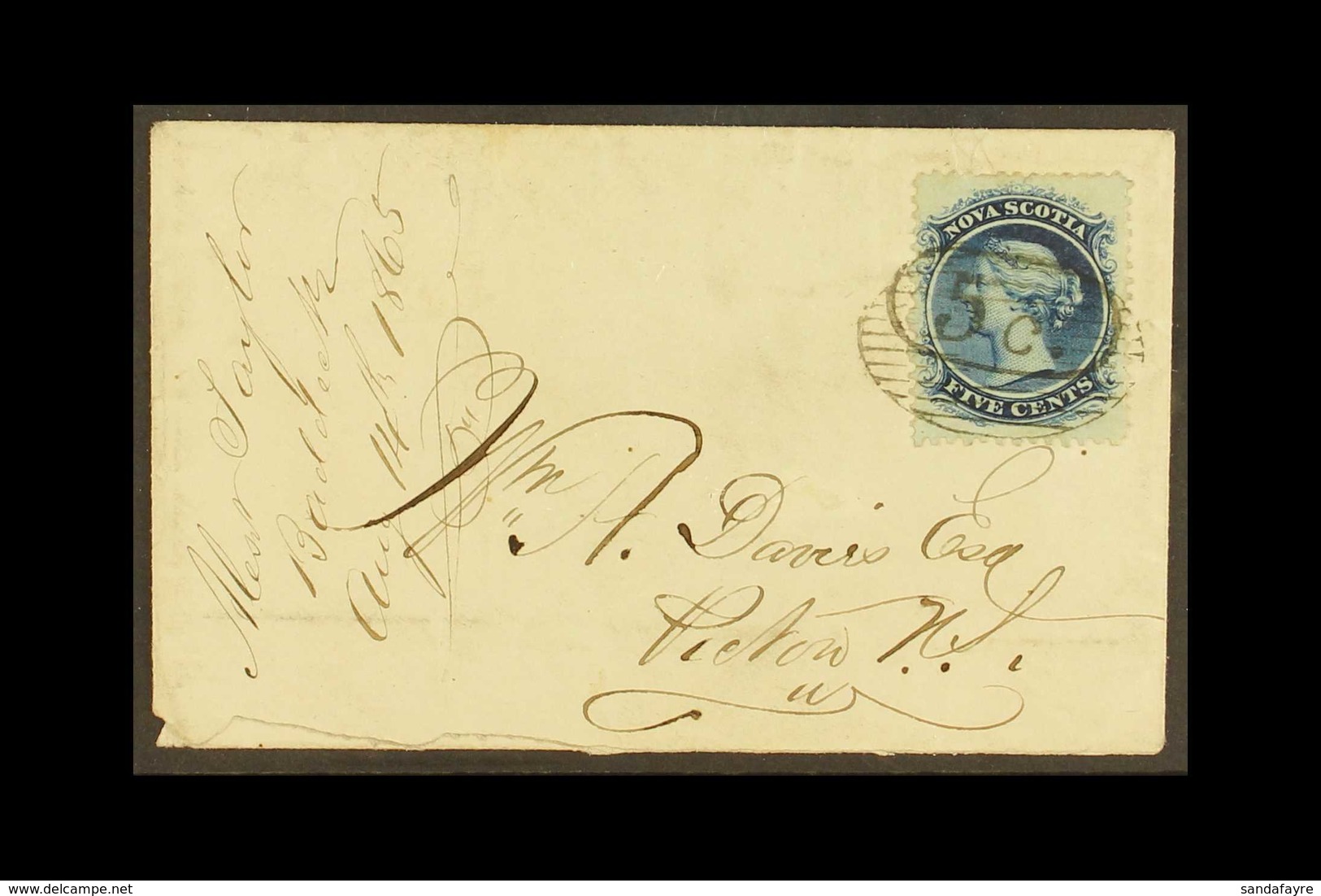 1865 (15 Aug) Local Cover Addressed To Pictou, Bearing 5c Stamp (SG 25) Tied By Oval Barred Cancel And Unusually By The  - Andere & Zonder Classificatie