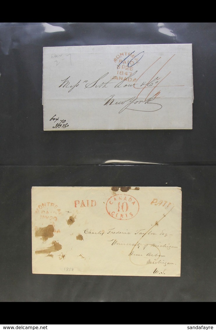 1847-1865 MAIL TO THE UNITED STATES. An Interesting Group Of Stampless Covers & Entire Letters Addressed To USA, Bearing - Sonstige & Ohne Zuordnung